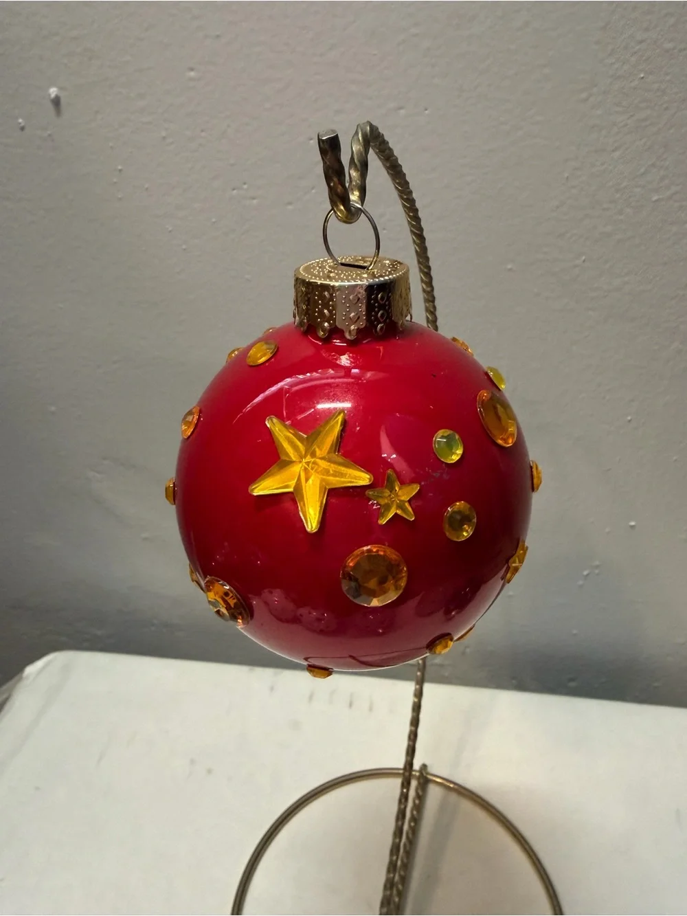 Lot of 6 Handmade Glass Christmas Ornaments Rhinestone Sticker Decor OOAK 3”